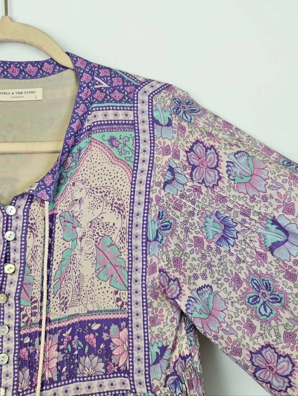 Spell And The Gypsy Peasant Top Size Small Boho Flowy Lavender Pink Silver